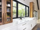 kitchen countertops with custom cabinetry and large window views