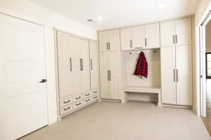 mudroom remodel with custom cabinetry