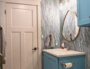 bathroom remodel with ornate wallpaper application