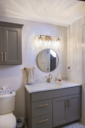 bathroom remodel with custom linens cabinetry