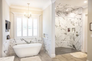 bath remodel with soaker tub and large shower