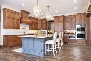 kitchen renovation with double ovens and large island