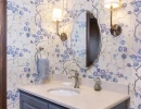 guest bath renovation with complementary wallpaper